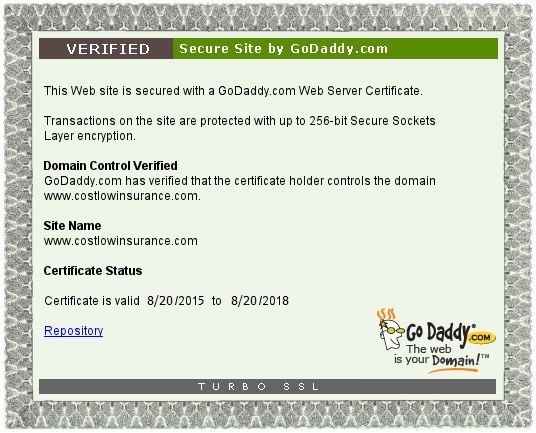 Costlow Insurance Uses GoDaddy Security Certificates